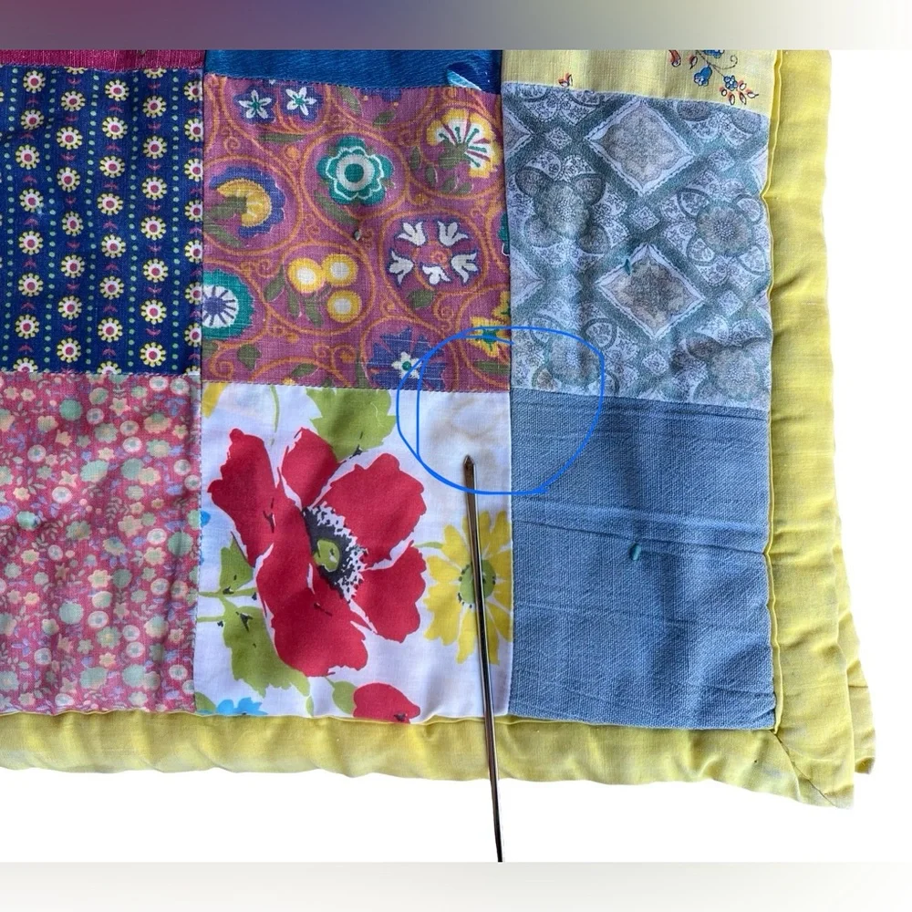 VTG 48.5x36” Folk Patchwork Boho Quilt Colorful Retro Grandma Handmade OOAK